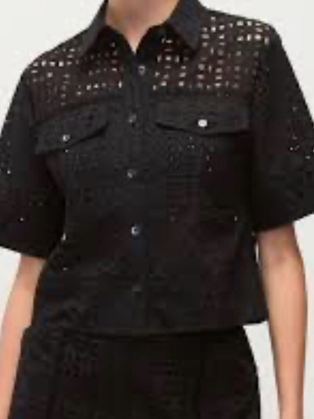 Veronica Beard Black Eyelet Cropped Shirt Jacket